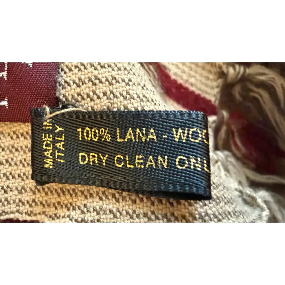 Penhaligon's London 1870 Italy 100% Wool Fringe Scarf Brown Burgundy Striped